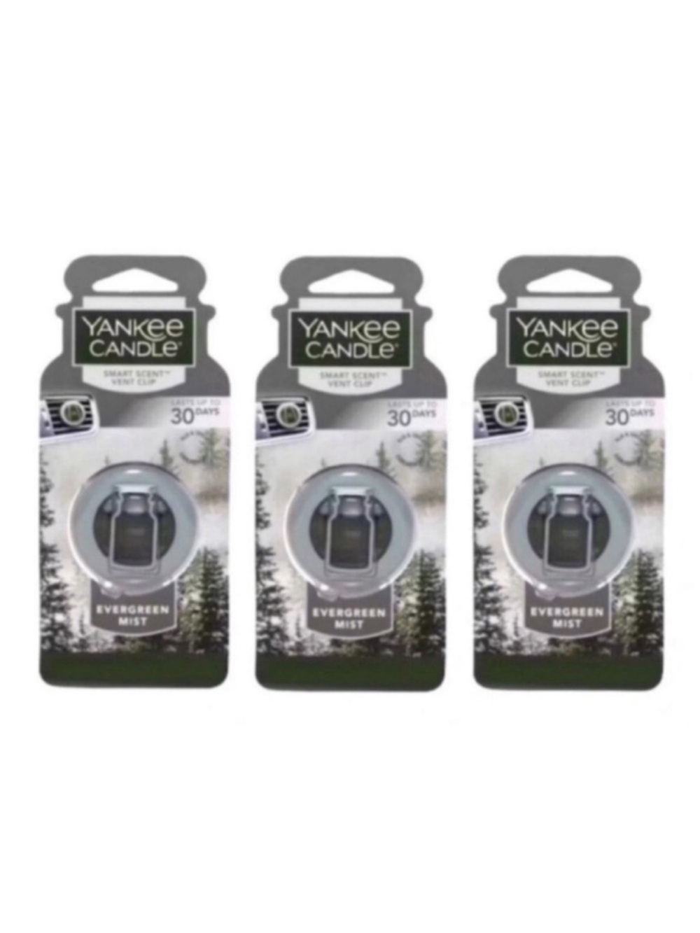 New 3 Yankee Candle Evergreen Mist Smart Scent Car Vent Clips